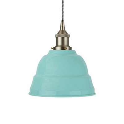 Duck Egg Blue Lincoln Painted Dome Pendant Light With Brushed Chrome Lamp Holder And Grey Twisted CableSe Home from B&Q