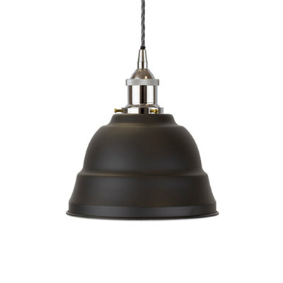 Matt Black Lincoln Painted Dome Pendant Light With Nickel Lamp Holder And Grey Twisted CableSe Home from B&Q