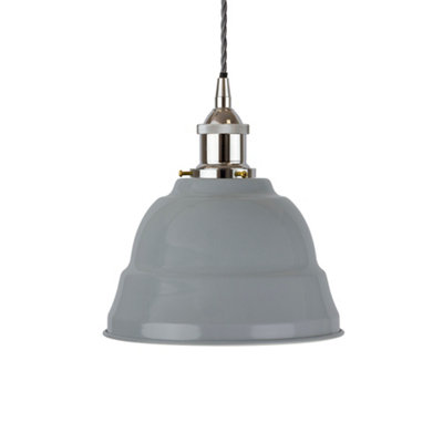 French Grey Lincoln Painted Dome Pendant Light With Nickel Lamp Holder And Grey Twisted CableSe Home from B&Q