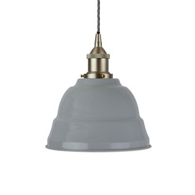 French Grey Lincoln Painted Dome Pendant Light With Brushed Chrome Lamp Holder And Grey Twisted CableSe Home from B&Q