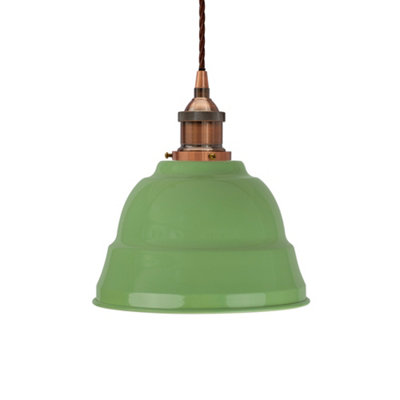 Mint Green Lincoln Painted Dome Pendant Light With Antique Copper Lamp Holder And Brown Twisted CableSe Home from B&Q