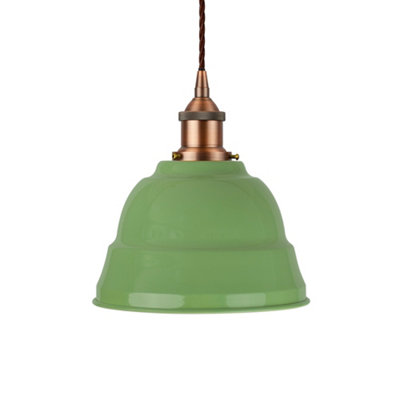 Mint Green Lincoln Painted Dome Pendant Light With Matt Antique Copper Lamp Holder And Brown Twisted CableSe Home from B&Q