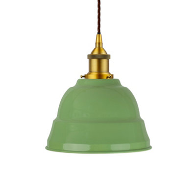 Mint Green Lincoln Painted Dome Pendant Light With Antique Gold Lamp Holder And Brown Twisted CableSe Home from B&Q
