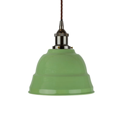 Mint Green Lincoln Painted Dome Pendant Light With Black Nickel Lamp Holder And Brown Twisted CableSe Home from B&Q
