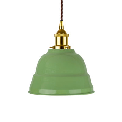 Mint Green Lincoln Painted Dome Pendant Light With Gold Lamp Holder And Brown Twisted CableSe Home from B&Q
