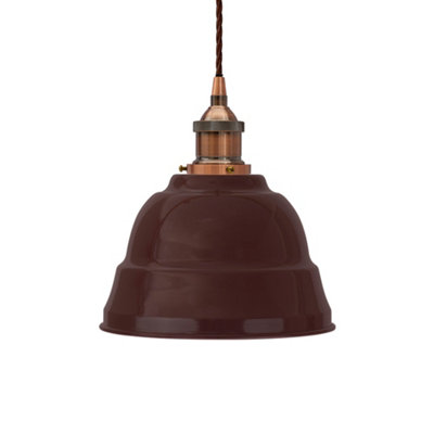 Burgundy Red Lincoln Painted Dome Pendant Light With Antique Copper Lamp Holder And Brown Twisted CableSe Home from B&Q