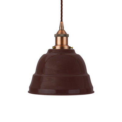 Burgundy Red Lincoln Painted Dome Pendant Light With Matt Antique Copper Lamp Holder And Brown Twisted CableSe Home from B&Q