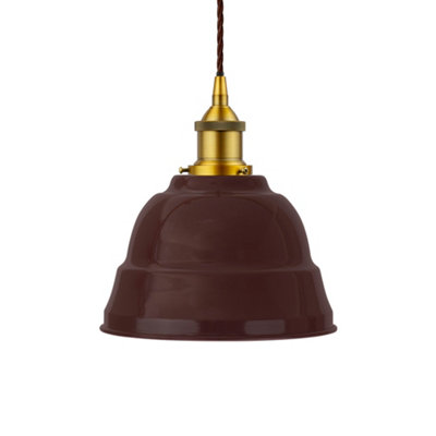 Burgundy Red Lincoln Painted Dome Pendant Light With Antique Gold Lamp Holder And Brown Twisted CableSe Home from B&Q