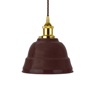 Burgundy Red Lincoln Painted Dome Pendant Light With Gold Lamp Holder And Brown Twisted CableSe Home from B&Q