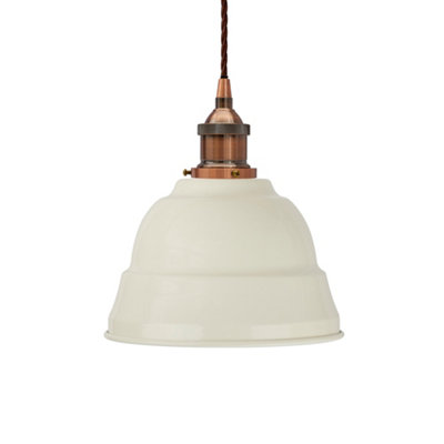 Clay White Lincoln Painted Dome Pendant Light With Antique Copper Lamp Holder And Brown Twisted CableSe Home from B&Q