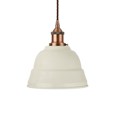 Clay White Lincoln Painted Dome Pendant Light With Matt Antique Copper Lamp Holder And Brown Twisted CableSe Home from B&Q