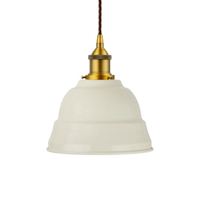 Clay White Lincoln Painted Dome Pendant Light With Antique Gold Lamp Holder And Brown Twisted CableSe Home from B&Q