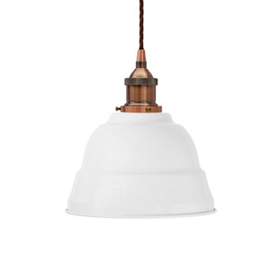 White Lincoln Painted Dome Pendant Light With Antique Copper Lamp Holder And Brown Twisted CableSe Home from B&Q