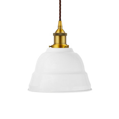 White Lincoln Painted Dome Pendant Light With Antique Gold Lamp Holder And Brown Twisted CableSe Home from B&Q