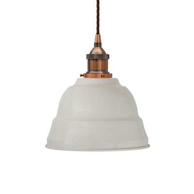 Pale Grey Lincoln Painted Dome Pendant Light With Antique Copper Lamp Holder And Brown Twisted CableSe Home from B&Q