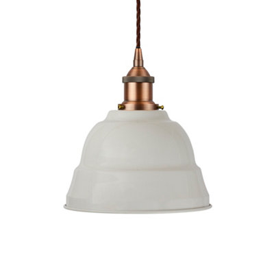 Pale Grey Lincoln Painted Dome Pendant Light With Matt Antique Copper Lamp Holder And Brown Twisted CableSe Home from B&Q