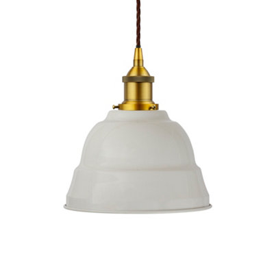 Pale Grey Lincoln Painted Dome Pendant Light With Antique Gold Lamp Holder And Brown Twisted CableSe Home from B&Q