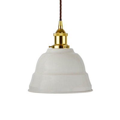 Pale Grey Lincoln Painted Dome Pendant Light With Gold Lamp Holder And Brown Twisted CableSe Home from B&Q