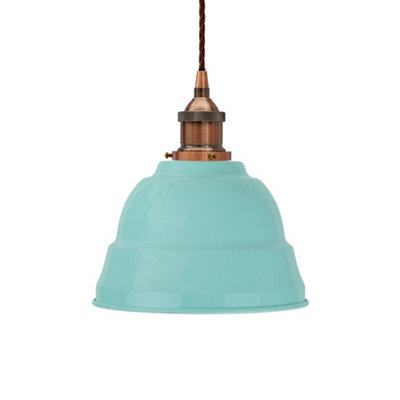 Duck Egg Blue Lincoln Painted Dome Pendant Light With Antique Copper Lamp Holder And Brown Twisted CableSe Home from B&Q