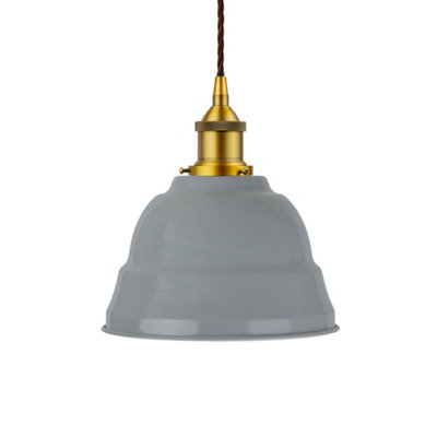 French Grey Lincoln Painted Dome Pendant Light With Antique Gold Lamp Holder And Brown Twisted CableSe Home from B&Q