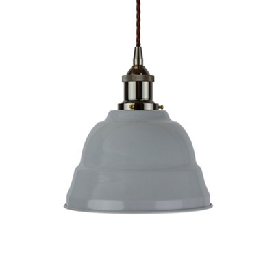 French Grey Lincoln Painted Dome Pendant Light With Black Nickel Lamp Holder And Brown Twisted CableSe Home from B&Q
