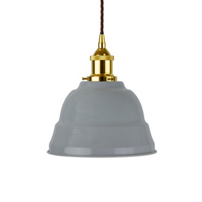 French Grey Lincoln Painted Dome Pendant Light With Gold Lamp Holder And Brown Twisted CableSe Home from B&Q