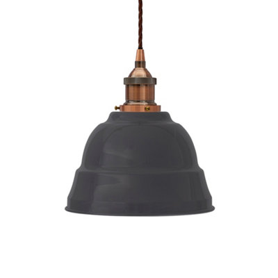 Slate Grey Lincoln Painted Dome Pendant Light With Antique Copper Lamp Holder And Brown Twisted CableSe Home from B&Q