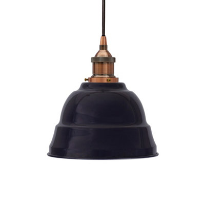 Navy Blue Lincoln Painted Dome Pendant Light With Antique Copper Lamp Holder And Black Round CableSe Home from B&Q