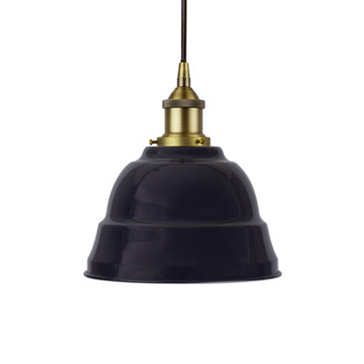 Navy Blue Lincoln Painted Dome Pendant Light With Matt Antique Brass Lamp Holder And Black Round CableSe Home from B&Q