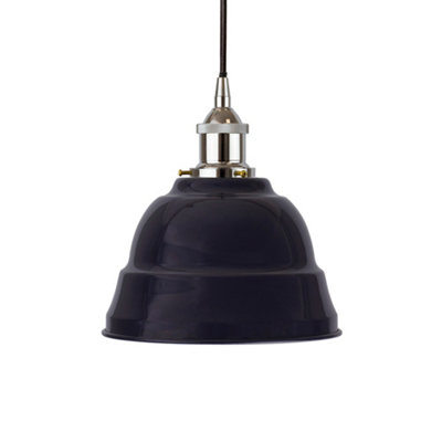 Navy Blue Lincoln Painted Dome Pendant Light With Nickel Lamp Holder And Black Round CableSe Home from B&Q