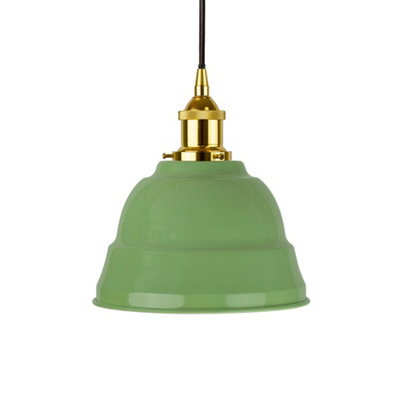 Mint Green Lincoln Painted Dome Pendant Light With Gold Lamp Holder And Black Round CableSe Home from B&Q