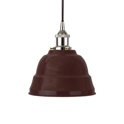 Burgundy Red Lincoln Painted Dome Pendant Light With Nickel Lamp Holder And Black Round CableSe Home from B&Q