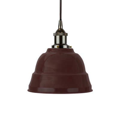 Burgundy Red Lincoln Painted Dome Pendant Light With Black Nickel Lamp Holder And Black Round CableSe Home from B&Q