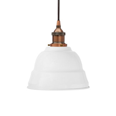 White Lincoln Painted Dome Pendant Light With Antique Copper Lamp Holder And Black Round CableSe Home from B&Q