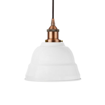 White Lincoln Painted Dome Pendant Light With Matt Antique Copper Lamp Holder And Black Round CableSe Home from B&Q