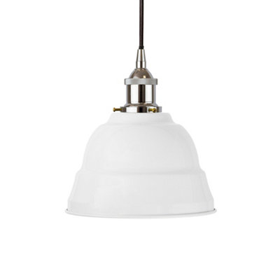 White Lincoln Painted Dome Pendant Light With Nickel Lamp Holder And Black Round CableSe Home from B&Q