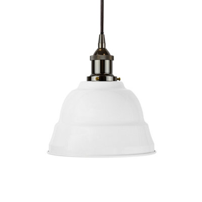 White Lincoln Painted Dome Pendant Light With Black Nickel Lamp Holder And Black Round CableSe Home from B&Q