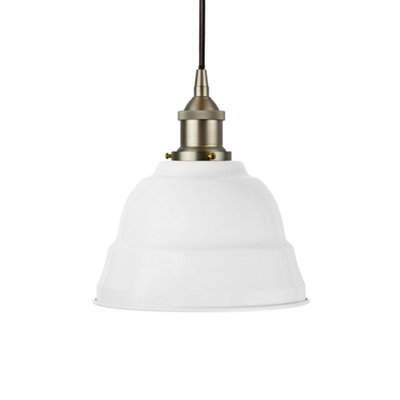 White Lincoln Painted Dome Pendant Light With Brushed Chrome Lamp Holder And Black Round CableSe Home from B&Q