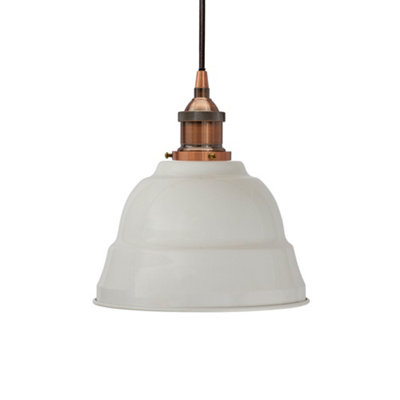 Pale Grey Lincoln Painted Dome Pendant Light With Antique Copper Lamp Holder And Black Round CableSe Home from B&Q