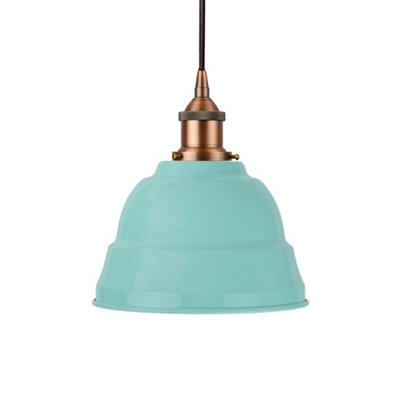 Duck Egg Blue Lincoln Painted Dome Pendant Light With Matt Antique Copper Lamp Holder And Black Round CableSe Home from B&Q