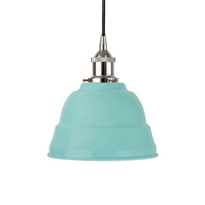 Duck Egg Blue Lincoln Painted Dome Pendant Light With Nickel Lamp Holder And Black Round CableSe Home from B&Q