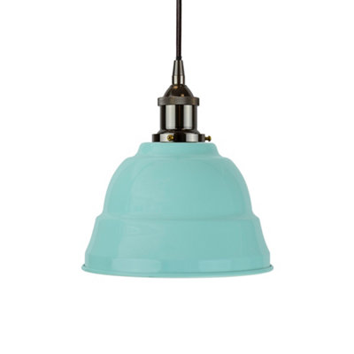 Duck Egg Blue Lincoln Painted Dome Pendant Light With Black Nickel Lamp Holder And Black Round CableSe Home from B&Q