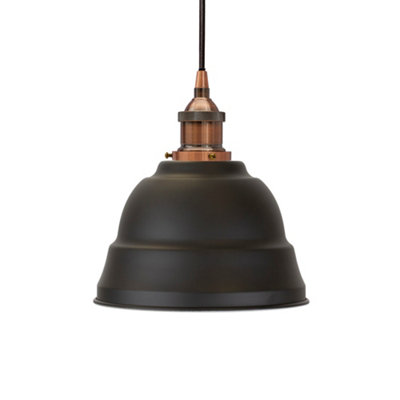 Matt Black Lincoln Painted Dome Pendant Light With Antique Copper Lamp Holder And Black Round CableSe Home from B&Q