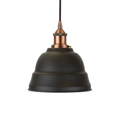 Matt Black Lincoln Painted Dome Pendant Light With Matt Antique Copper Lamp Holder And Black Round CableSe Home from B&Q