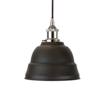 Matt Black Lincoln Painted Dome Pendant Light With Nickel Lamp Holder And Black Round CableSe Home from B&Q