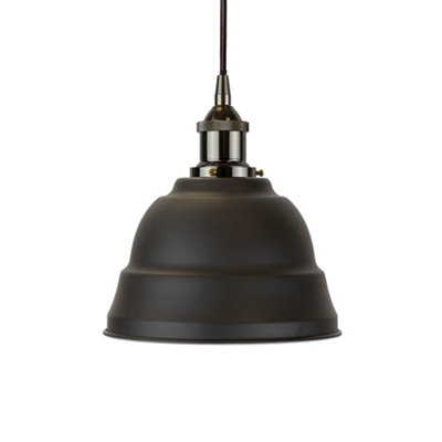 Matt Black Lincoln Painted Dome Pendant Light With Black Nickel Lamp Holder And Black Round CableSe Home from B&Q