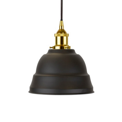 Matt Black Lincoln Painted Dome Pendant Light With Gold Lamp Holder And Black Round CableSe Home from B&Q
