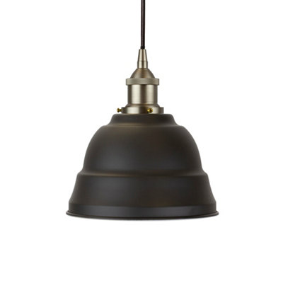 Matt Black Lincoln Painted Dome Pendant Light With Brushed Chrome Lamp Holder And Black Round CableSe Home from B&Q