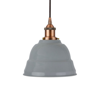 French Grey Lincoln Painted Dome Pendant Light With Matt Antique Copper Lamp Holder And Black Round CableSe Home from B&Q