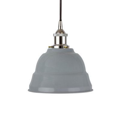 French Grey Lincoln Painted Dome Pendant Light With Nickel Lamp Holder And Black Round CableSe Home from B&Q